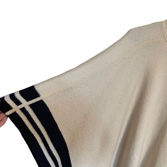 Club Monaco- Women’s Cream and Navy Stripes Ribbed Lori Cashmere Poncho Cape, OS - Picture 7 of 11
